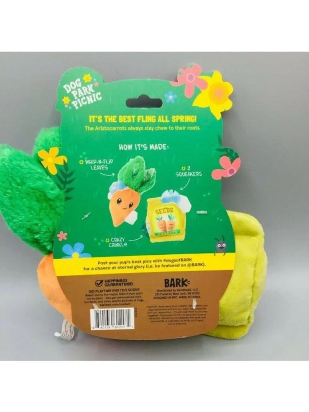 Bark Dog Park Picnic The Aristocarrots Squeaks Plush Dog Toy